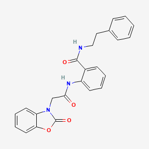 molecular formula C24H21N3O4 B7518895 2-[[2-(2-oxo-1,3-benzoxazol-3-yl)acetyl]amino]-N-(2-phenylethyl)benzamide 