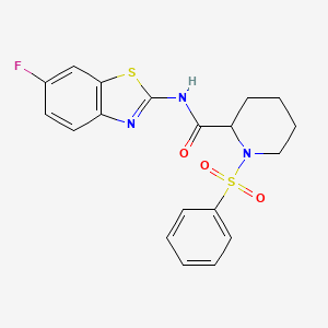 molecular formula C19H18FN3O3S2 B7518920 1-(benzenesulfonyl)-N-(6-fluoro-1,3-benzothiazol-2-yl)piperidine-2-carboxamide 