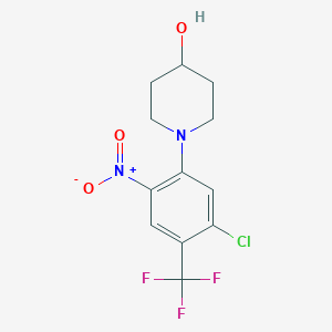 molecular formula C12H12ClF3N2O3 B7518945 1-[5-Chloro-2-nitro-4-(trifluoromethyl)phenyl]piperidin-4-ol 