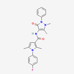 molecular formula C24H23FN4O2 B7518958 N-(1,5-dimethyl-3-oxo-2-phenylpyrazol-4-yl)-1-(4-fluorophenyl)-2,5-dimethylpyrrole-3-carboxamide 