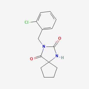 molecular formula C14H15ClN2O2 B7518988 3-[(2-Chlorophenyl)methyl]-1,3-diazaspiro[4.4]nonane-2,4-dione 