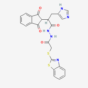 N'-[2-(1,3-benzothiazol-2-ylsulfanyl)acetyl]-2-(1,3-dioxoinden-2-yl)-3-(1H-imidazol-5-yl)propanehydrazide