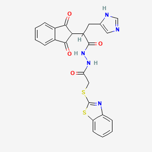 molecular formula C24H19N5O4S2 B7519027 N'-[2-(1,3-benzothiazol-2-ylsulfanyl)acetyl]-2-(1,3-dioxoinden-2-yl)-3-(1H-imidazol-5-yl)propanehydrazide 