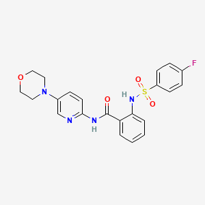 molecular formula C22H21FN4O4S B7519042 2-[(4-fluorophenyl)sulfonylamino]-N-(5-morpholin-4-ylpyridin-2-yl)benzamide 
