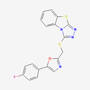 molecular formula C18H11FN4OS2 B7519065 5-(4-Fluorophenyl)-2-([1,2,4]triazolo[3,4-b][1,3]benzothiazol-1-ylsulfanylmethyl)-1,3-oxazole 