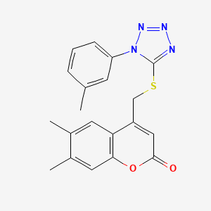 molecular formula C20H18N4O2S B7519274 6,7-Dimethyl-4-[[1-(3-methylphenyl)tetrazol-5-yl]sulfanylmethyl]chromen-2-one 