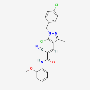molecular formula C22H18Cl2N4O2 B7519335 3-{5-chloro-1-[(4-chlorophenyl)methyl]-3-methyl-1H-pyrazol-4-yl}-2-cyano-N-(2-methoxyphenyl)prop-2-enamide 