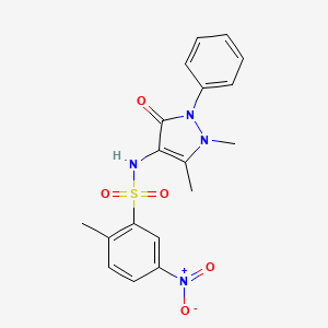 molecular formula C18H18N4O5S B7519603 N-(1,5-dimethyl-3-oxo-2-phenyl-2,3-dihydro-1H-pyrazol-4-yl)-2-methyl-5-nitrobenzene-1-sulfonamide 