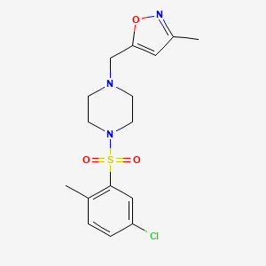 molecular formula C16H20ClN3O3S B7519673 5-[[4-(5-Chloro-2-methylphenyl)sulfonylpiperazin-1-yl]methyl]-3-methyl-1,2-oxazole 