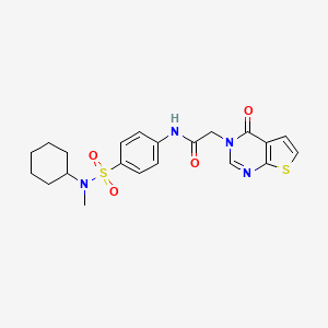 molecular formula C21H24N4O4S2 B7519789 N-[4-[cyclohexyl(methyl)sulfamoyl]phenyl]-2-(4-oxothieno[2,3-d]pyrimidin-3-yl)acetamide 