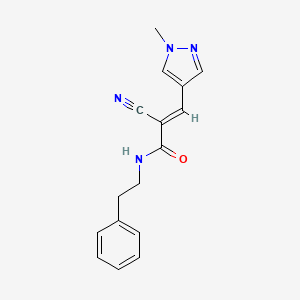 molecular formula C16H16N4O B7519887 2-cyano-3-(1-methyl-1H-pyrazol-4-yl)-N-(2-phenylethyl)prop-2-enamide 