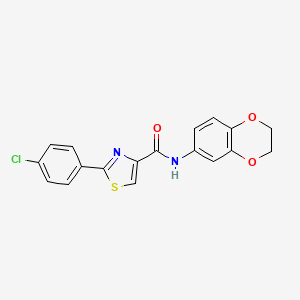 molecular formula C18H13ClN2O3S B7520156 2-(4-chlorophenyl)-N-(2,3-dihydro-1,4-benzodioxin-6-yl)-1,3-thiazole-4-carboxamide 