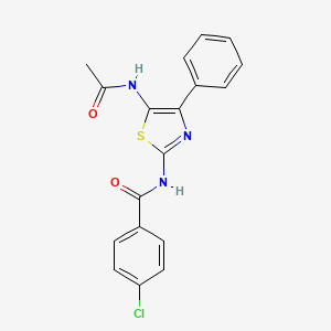 molecular formula C18H14ClN3O2S B7520261 N-[5-(acetylamino)-4-phenyl-1,3-thiazol-2-yl]-4-chlorobenzamide 