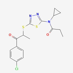 N-[5-[1-(4-chlorophenyl)-1-oxopropan-2-yl]sulfanyl-1,3,4-thiadiazol-2-yl]-N-cyclopropylpropanamide