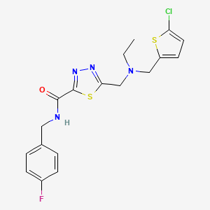 molecular formula C18H18ClFN4OS2 B7520440 5-[[(5-chlorothiophen-2-yl)methyl-ethylamino]methyl]-N-[(4-fluorophenyl)methyl]-1,3,4-thiadiazole-2-carboxamide 