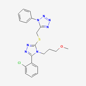 molecular formula C20H20ClN7OS B7520452 5-[[5-(2-Chlorophenyl)-4-(3-methoxypropyl)-1,2,4-triazol-3-yl]sulfanylmethyl]-1-phenyltetrazole 