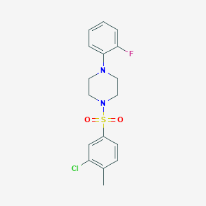 molecular formula C17H18ClFN2O2S B7520520 1-(3-Chloro-4-methylphenyl)sulfonyl-4-(2-fluorophenyl)piperazine 