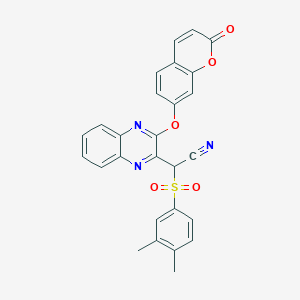 2-(3,4-Dimethylphenyl)sulfonyl-2-[3-(2-oxochromen-7-yl)oxyquinoxalin-2-yl]acetonitrile