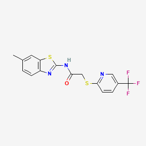 molecular formula C16H12F3N3OS2 B7520700 N-(6-methyl-1,3-benzothiazol-2-yl)-2-[5-(trifluoromethyl)pyridin-2-yl]sulfanylacetamide 