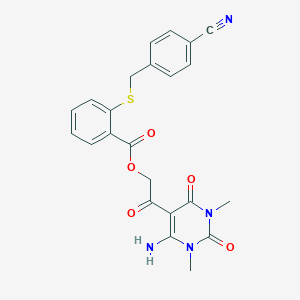 molecular formula C23H20N4O5S B7520788 [2-(4-Amino-1,3-dimethyl-2,6-dioxopyrimidin-5-yl)-2-oxoethyl] 2-[(4-cyanophenyl)methylsulfanyl]benzoate 