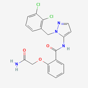 molecular formula C19H16Cl2N4O3 B7520790 2-(2-amino-2-oxoethoxy)-N-[2-[(2,3-dichlorophenyl)methyl]pyrazol-3-yl]benzamide 