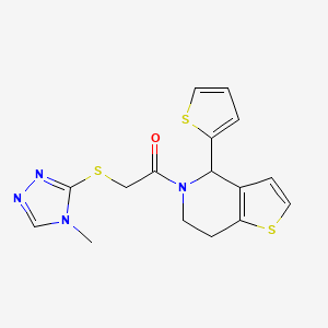 molecular formula C16H16N4OS3 B7520926 2-[(4-methyl-1,2,4-triazol-3-yl)sulfanyl]-1-(4-thiophen-2-yl-6,7-dihydro-4H-thieno[3,2-c]pyridin-5-yl)ethanone 