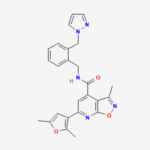 molecular formula C25H23N5O3 B7521194 6-(2,5-dimethylfuran-3-yl)-3-methyl-N-[[2-(pyrazol-1-ylmethyl)phenyl]methyl]-[1,2]oxazolo[5,4-b]pyridine-4-carboxamide 