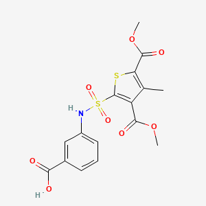 molecular formula C16H15NO8S2 B7521253 3-[[3,5-Bis(methoxycarbonyl)-4-methylthiophen-2-yl]sulfonylamino]benzoic acid 