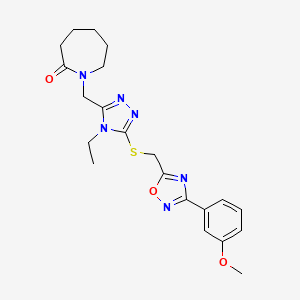 molecular formula C21H26N6O3S B7521374 1-[[4-Ethyl-5-[[3-(3-methoxyphenyl)-1,2,4-oxadiazol-5-yl]methylsulfanyl]-1,2,4-triazol-3-yl]methyl]azepan-2-one 