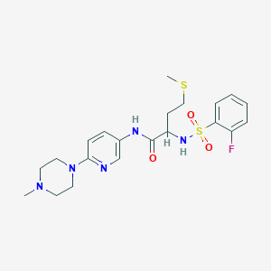 molecular formula C21H28FN5O3S2 B7521385 2-[(2-fluorophenyl)sulfonylamino]-N-[6-(4-methylpiperazin-1-yl)pyridin-3-yl]-4-methylsulfanylbutanamide 