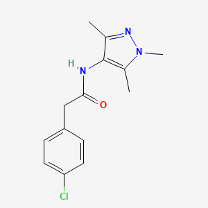 molecular formula C14H16ClN3O B7521516 2-(4-chlorophenyl)-N-(1,3,5-trimethylpyrazol-4-yl)acetamide 