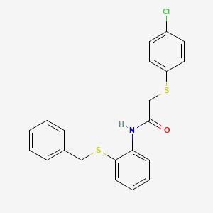 molecular formula C21H18ClNOS2 B7521660 N-(2-benzylsulfanylphenyl)-2-(4-chlorophenyl)sulfanylacetamide 