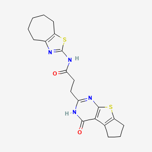 3-(12-oxo-7-thia-9,11-diazatricyclo[6.4.0.02,6]dodeca-1(8),2(6),9-trien-10-yl)-N-(5,6,7,8-tetrahydro-4H-cyclohepta[d][1,3]thiazol-2-yl)propanamide