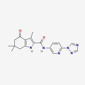 molecular formula C19H20N6O2 B7521981 3,6,6-trimethyl-4-oxo-N-[6-(1,2,4-triazol-1-yl)pyridin-3-yl]-5,7-dihydro-1H-indole-2-carboxamide 