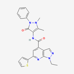 molecular formula C24H22N6O2S B7522072 N-(1,5-dimethyl-3-oxo-2-phenylpyrazol-4-yl)-1-ethyl-6-thiophen-2-ylpyrazolo[3,4-b]pyridine-4-carboxamide 