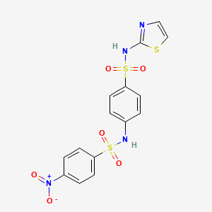 molecular formula C15H12N4O6S3 B7522209 4-[(4-nitrophenyl)sulfonylamino]-N-(1,3-thiazol-2-yl)benzenesulfonamide 