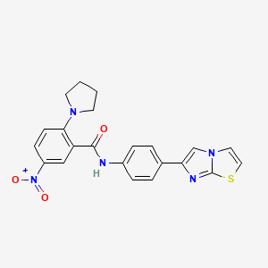 molecular formula C22H19N5O3S B7522535 N-(4-imidazo[2,1-b][1,3]thiazol-6-ylphenyl)-5-nitro-2-pyrrolidin-1-ylbenzamide 