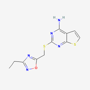 molecular formula C11H11N5OS2 B7522594 2-[(3-Ethyl-1,2,4-oxadiazol-5-yl)methylsulfanyl]thieno[2,3-d]pyrimidin-4-amine 