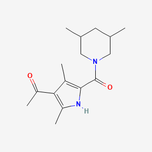 molecular formula C16H24N2O2 B7522645 1-{5-[(3,5-dimethylpiperidin-1-yl)carbonyl]-2,4-dimethyl-1H-pyrrol-3-yl}ethanone 