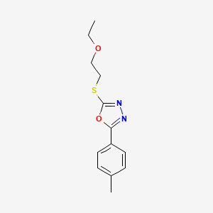 molecular formula C13H16N2O2S B7522753 2-(2-Ethoxyethylsulfanyl)-5-(4-methylphenyl)-1,3,4-oxadiazole 