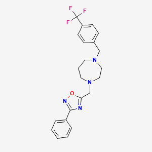 molecular formula C22H23F3N4O B7522768 3-Phenyl-5-[[4-[[4-(trifluoromethyl)phenyl]methyl]-1,4-diazepan-1-yl]methyl]-1,2,4-oxadiazole 