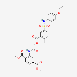 molecular formula C28H28N2O10S B7522827 Dimethyl 2-[[2-[5-[(4-ethoxyphenyl)sulfamoyl]-2-methylbenzoyl]oxyacetyl]amino]benzene-1,4-dicarboxylate 