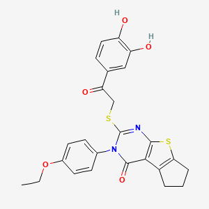 molecular formula C25H22N2O5S2 B7522843 10-[2-(3,4-Dihydroxyphenyl)-2-oxoethyl]sulfanyl-11-(4-ethoxyphenyl)-7-thia-9,11-diazatricyclo[6.4.0.02,6]dodeca-1(8),2(6),9-trien-12-one 