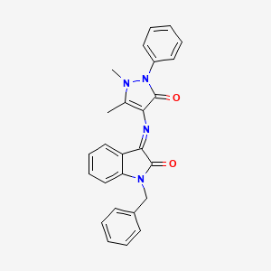 molecular formula C26H22N4O2 B7522861 1-Benzyl-3-(1,5-dimethyl-3-oxo-2-phenylpyrazol-4-yl)iminoindol-2-one 