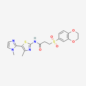 molecular formula C19H20N4O5S2 B7522862 3-(2,3-dihydro-1,4-benzodioxin-6-ylsulfonyl)-N-[4-methyl-5-(1-methylimidazol-2-yl)-1,3-thiazol-2-yl]propanamide 