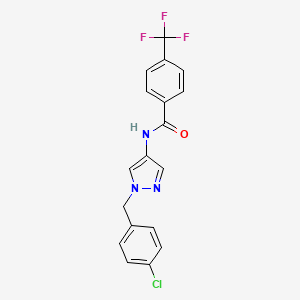 molecular formula C18H13ClF3N3O B7522967 N-[1-[(4-chlorophenyl)methyl]pyrazol-4-yl]-4-(trifluoromethyl)benzamide 