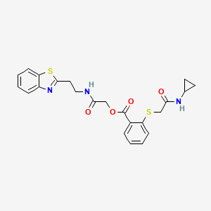 molecular formula C23H23N3O4S2 B7522995 [2-[2-(1,3-Benzothiazol-2-yl)ethylamino]-2-oxoethyl] 2-[2-(cyclopropylamino)-2-oxoethyl]sulfanylbenzoate 