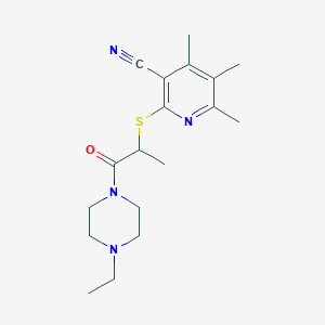 molecular formula C18H26N4OS B7523011 2-[1-(4-Ethylpiperazin-1-yl)-1-oxopropan-2-yl]sulfanyl-4,5,6-trimethylpyridine-3-carbonitrile 