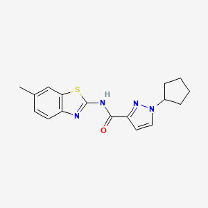 molecular formula C17H18N4OS B7523020 1-cyclopentyl-N-(6-methyl-1,3-benzothiazol-2-yl)pyrazole-3-carboxamide 