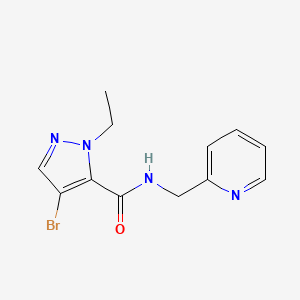 molecular formula C12H13BrN4O B7523055 4-bromo-2-ethyl-N-(pyridin-2-ylmethyl)pyrazole-3-carboxamide 